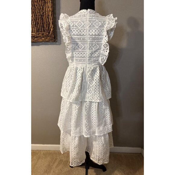 Endless Rose Tiered Midi Dress S Small White Crochet Lace NEW - Picture 9 of 15